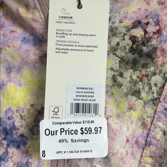 NWT Calia Pastel Watercolor Rain repellent pull over jacket - Picture 3 of 6